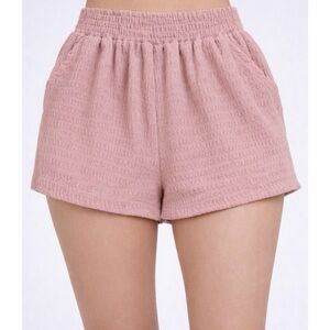 THER STUDIO • Dusty Pink Textured High-Waisted Mini Shorts, S/M
